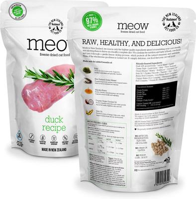 Show full view: The New Zealand Natural Pet Food Co. Meow Duck Grain-Free Freeze-Dried Cat Food, 9.9-oz bag slide 3 of 9