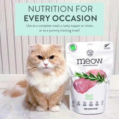 Show full view: The New Zealand Natural Pet Food Co. Meow Duck Grain-Free Freeze-Dried Cat Food, 9.9-oz bag slide 4 of 9