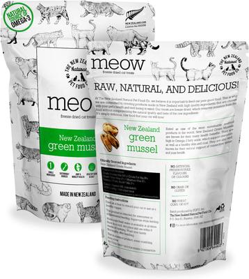 Show full view: The New Zealand Natural Pet Food Co. Meow Green Lipped Mussels Freeze-Dried Cat Treat, 1.76-oz bag slide 3 of 9