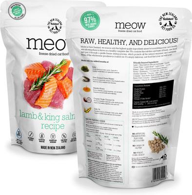 Show full view: The New Zealand Natural Pet Food Co. Meow Lamb​ & King Salmon Grain-Free Freeze-Dried Cat Food, 9.9-oz bag slide 3 of 10