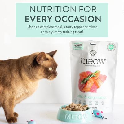 Show full view: The New Zealand Natural Pet Food Co. Meow Lamb​ & King Salmon Grain-Free Freeze-Dried Cat Food, 9.9-oz bag slide 4 of 10