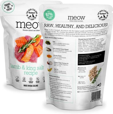 Show full view: The New Zealand Natural Pet Food Co. Meow Lamb & King Salmon Grain-Free Freeze-Dried Cat Treats, 1.76-oz bag slide 3 of 9