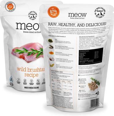 Show full view: The New Zealand Natural Pet Food Co. Meow Wild Brushtail Grain-Free Freeze-Dried Cat Food, 9.9-oz bag slide 3 of 10