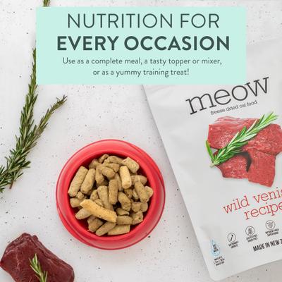 Show full view: The New Zealand Natural Pet Food Co. Meow Wild Venison Grain-Free Freeze-Dried Cat Food, 9.9-oz bag slide 4 of 10