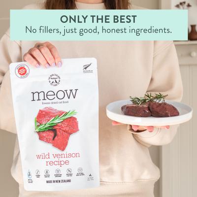 Show full view: The New Zealand Natural Pet Food Co. Meow Wild Venison Grain-Free Freeze-Dried Cat Food, 9.9-oz bag slide 8 of 10