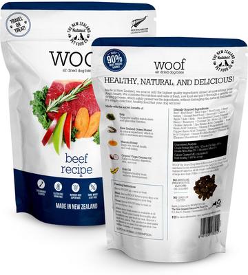 Show full view: The New Zealand Natural Pet Food Co. Woof Beef Air Dried Dog Food, 3.5-oz bag slide 3 of 9