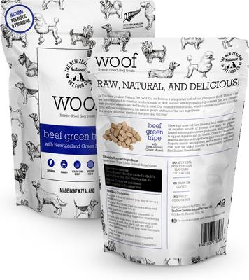 Show full view: The New Zealand Natural Pet Food Co. Woof Beef Green Tripe Grain-Free Freeze-Dried Dog Treats, 1.4-oz bag slide 3 of 8