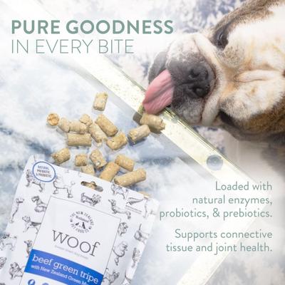 Show full view: The New Zealand Natural Pet Food Co. Woof Beef Green Tripe Grain-Free Freeze-Dried Dog Treats, 1.4-oz bag slide 4 of 8