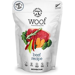The New Zealand Natural Pet Food Co. Woof Beef Recipe Grain-Free Freeze-Dried Dog Treats, 1.76-oz bag