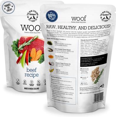 Show full view: The New Zealand Natural Pet Food Co. Woof Beef Recipe Grain-Free Freeze-Dried Dog Treats, 1.76-oz bag slide 3 of 9