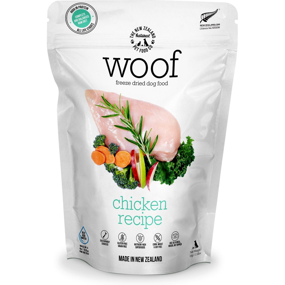 The New Zealand Natural Pet Food Co. Woof Chicken Grain-Free Freeze-Dried Raw Dog Food, 2.2-lb bag