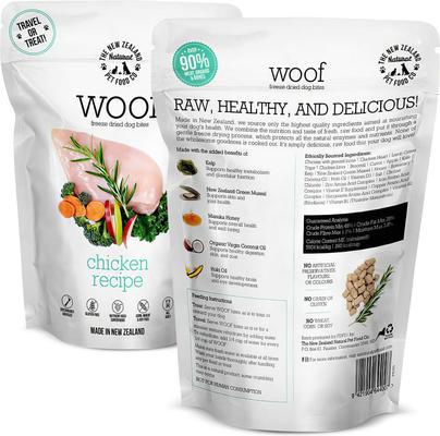 Show full view: The New Zealand Natural Pet Food Co. Woof Chicken Recipe Grain-Free Freeze-Dried Dog Treats, 1.76-oz bag slide 3 of 10