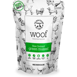 The New Zealand Natural Pet Food Co. Woof Green Lipped Mussels Freeze-Dried Dog Treats, 1.76-oz bag