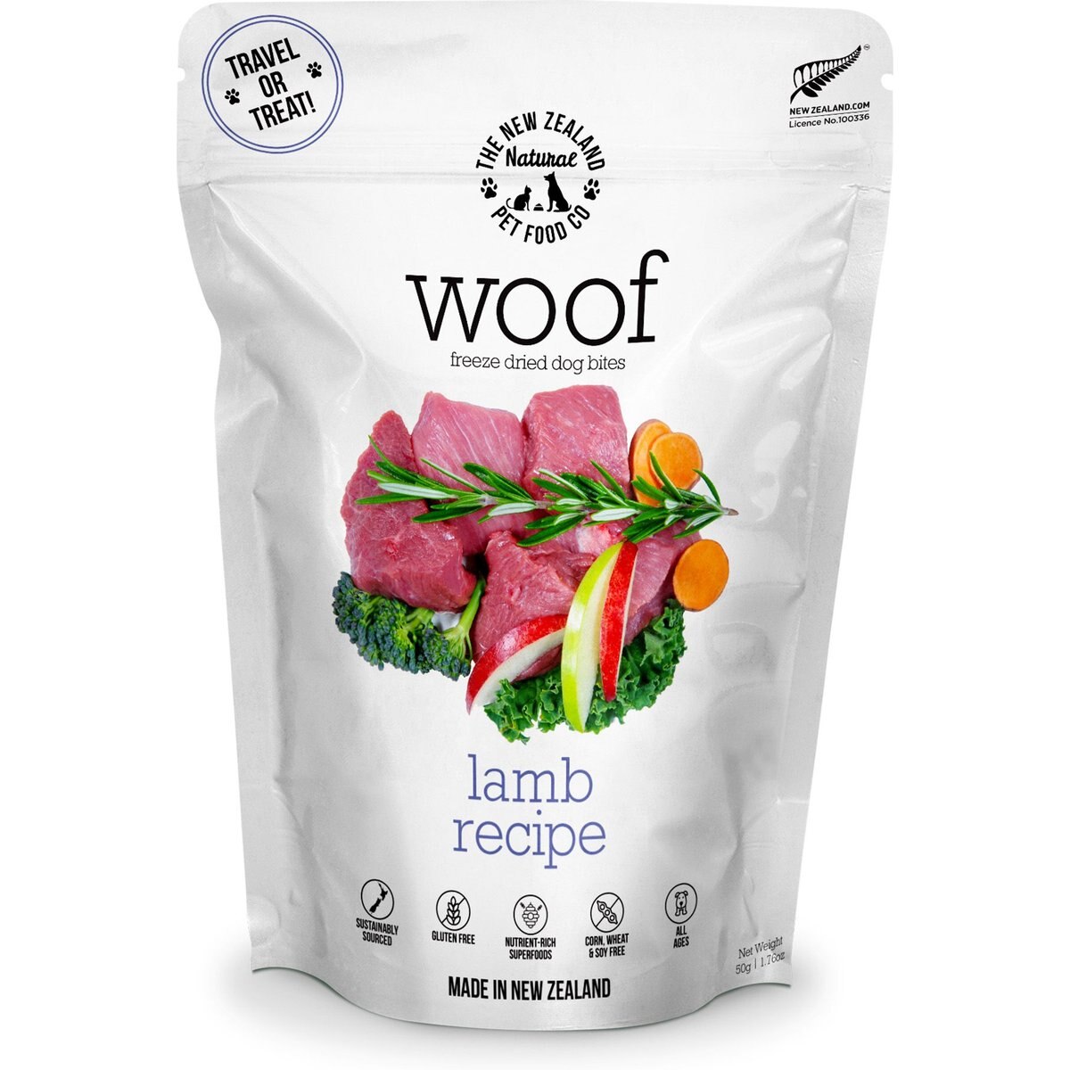 The New Zealand Natural Pet Food Co. Woof Lamb Recipe Grain-Free Freeze-Dried Dog Treats, 1.76-oz bag
