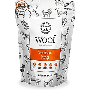 The New Zealand Natural Pet Food Co. Woof Venison Lung Air Dried Dog Treat, 1.76-oz bag