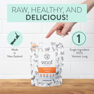 Show full view: The New Zealand Natural Pet Food Co. Woof Venison Lung Air Dried Dog Treat, 1.76-oz bag slide 7 of 8