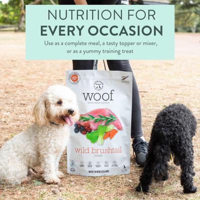 Show full view: The New Zealand Natural Pet Food Co. Woof Wild Brushtail Grain-Free Freeze-Dried Raw Dog Food, 9.9-oz bag slide 4 of 9