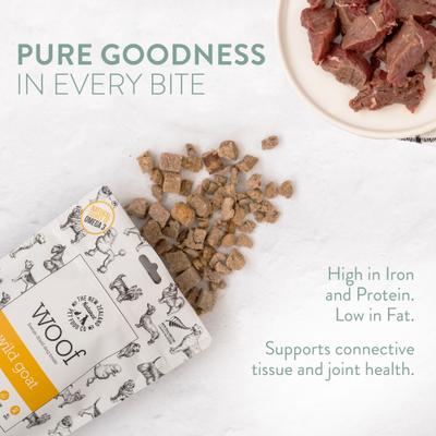 Show full view: The New Zealand Natural Pet Food Co. Woof Wild Goat Grain-Free Freeze-Dried Dog Treats, 1.76-oz bag slide 4 of 8