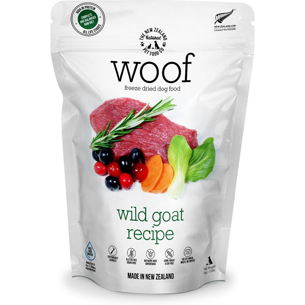The New Zealand Natural Pet Food Co. Woof Wild Goat Grain-Free Freeze-Dried Raw Dog Food, 2.2-lb bag