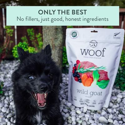 Show full view: The New Zealand Natural Pet Food Co. Woof Wild Goat Grain-Free Freeze-Dried Raw Dog Food, 2.2-lb bag slide 8 of 9