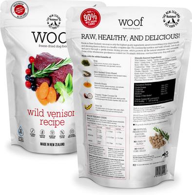 Show full view: The New Zealand Natural Pet Food Co. Woof Wild Venison Recipe Grain-Free Freeze-Dried Dog Food, 9-oz bag slide 3 of 9