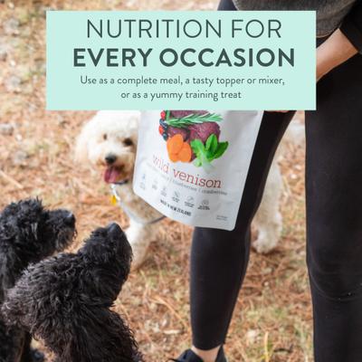 Show full view: The New Zealand Natural Pet Food Co. Woof Wild Venison Recipe Grain-Free Freeze-Dried Dog Food, 9-oz bag slide 6 of 9