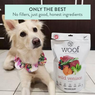Show full view: The New Zealand Natural Pet Food Co. Woof Wild Venison Recipe Grain-Free Freeze-Dried Dog Food, 9-oz bag slide 8 of 9