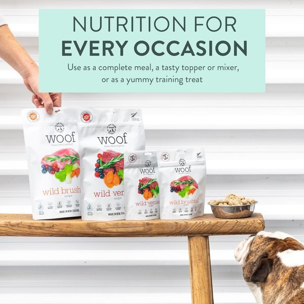 The New Zealand Natural Pet Food Co. Woof Wild Venison Recipe Grain-Free Freeze-Dried Dog Treats, 1.76-oz bag