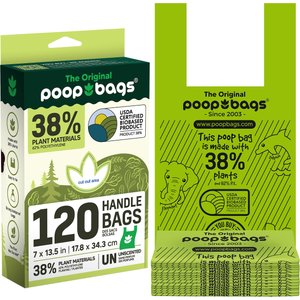 The Original Poop Bags 38% Plant-Based Pet Waste Tie Handle Bags, Green, Large, 120 count
