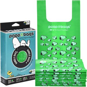The Original Poop Bags Peanuts USDA Biobased with Tie Handle Dog Poop Bags, Unscented, 120 count