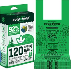The Original Poop Bags USDA Certified 92% Plant Based Pet Waste Tie Handle Bags, 120 count