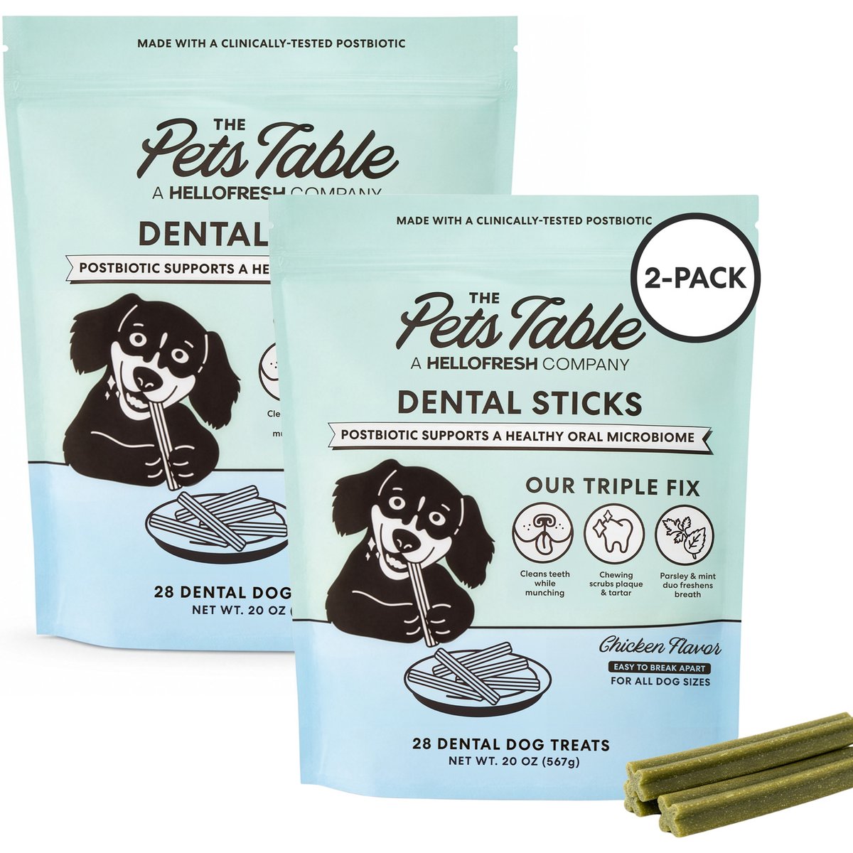 The Pets Table Dental Chicken, Mint & Parsley Dental Chew Stick Treats for Dogs, 56 count bundle