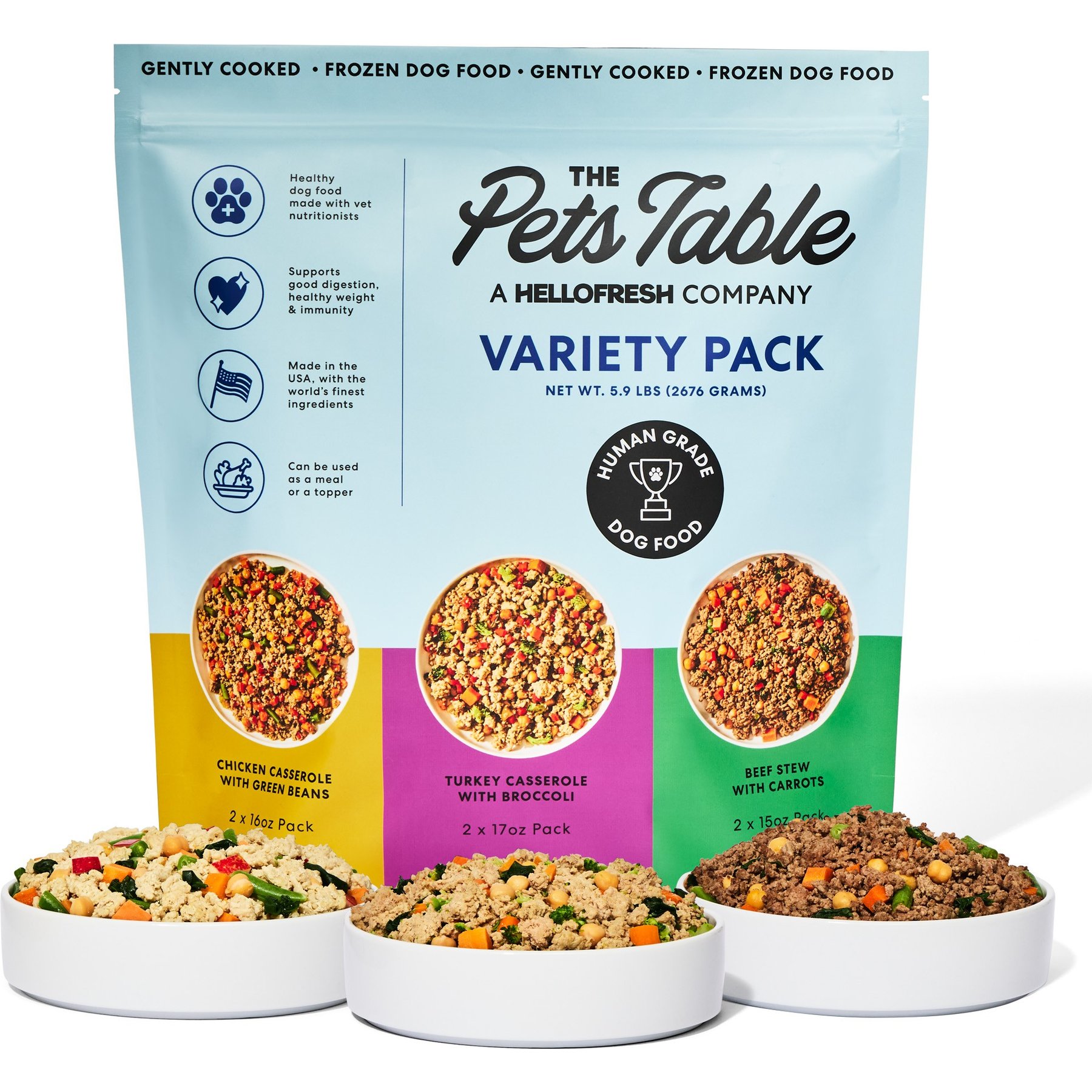 The Pets Table Freshly-Made Frozen Human-Grade Variety Pack Dog Food, 15 to 17-oz pouches, 6 count