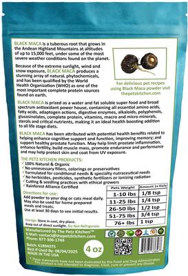 Show full view: The Petz Kitchen Black Maca Powder Dog & Cat Supplement, 4-oz bag slide 3 of 5