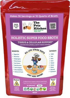Show full view: The Petz Kitchen Holistic Super Food Broth Tissue & Cell Support Beef Flavor Concentrate Powder Dog & Cat Supplement, 4.5-oz bag slide 1 of 8