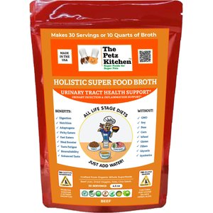 The Petz Kitchen Holistic Super Food Broth Urinary Track Health Support Beef Flavor Concentrate Powder Dog & Cat Supplement, 4.5-oz bag