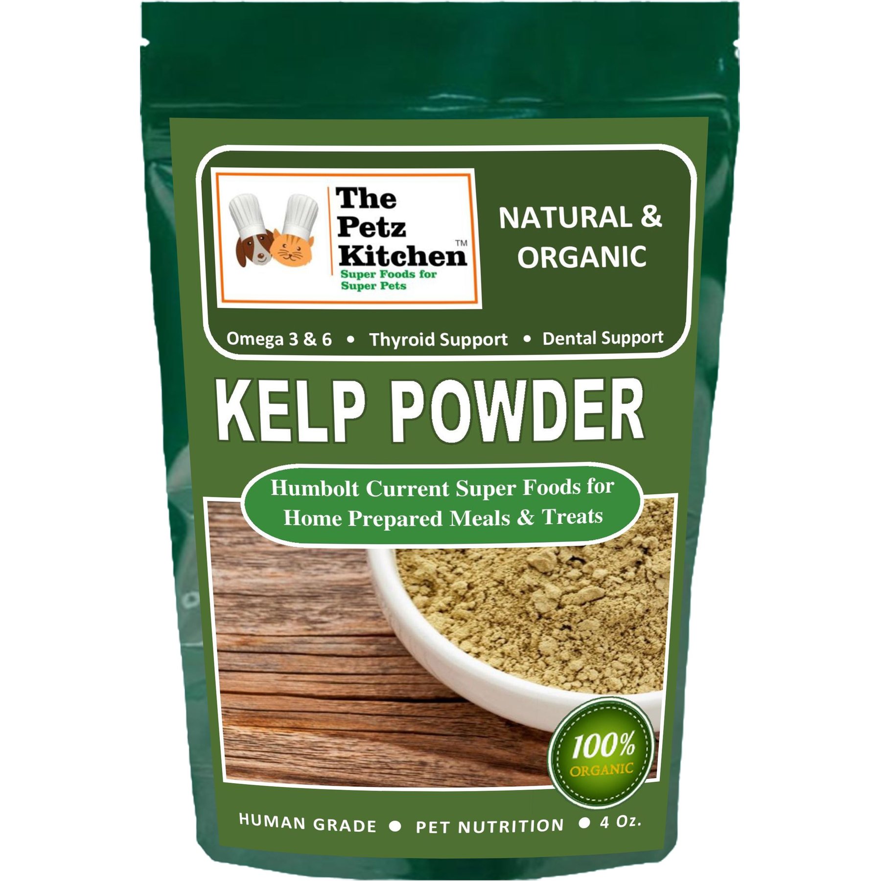 The Petz Kitchen Kelp Omega 3 Thyroid & Whole Body Multi-Mineral, Multi-Vitamin & Dental Support Dog & Cat Supplement, 4-oz jar