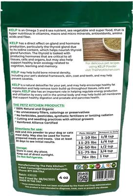 Show full view: The Petz Kitchen Kelp Omega 3 Thyroid & Whole Body Multi-Mineral, Multi-Vitamin & Dental Support Dog & Cat Supplement, 4-oz jar slide 3 of 5