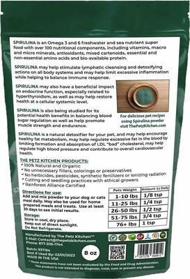 Show full view: The Petz Kitchen Spirulina Omega 3 & 6 Lymphatic, Weight & Probiotic Immune Support Dog & Cat Supplement, 8-oz jar slide 3 of 4