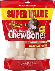 The Rawhide Express Beefhide Chew Bones Natural Flavor Dog Bones, Large