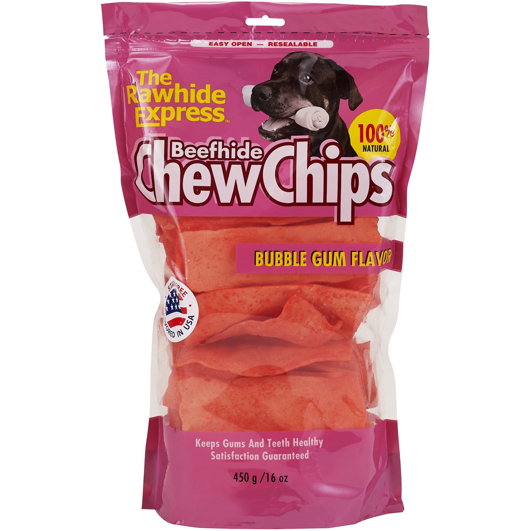 The Rawhide Express Beefhide Chew Chips Bubble Gum Flavor Dog Treats, 16-oz bag