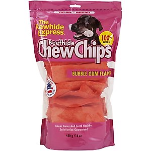 The Rawhide Express Beefhide Chew Chips Bubble Gum Flavor Dog Treats, 16-oz bag
