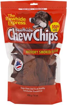 Show full view: The Rawhide Express Beefhide Chew Chips Hickory Smoked Flavor Dog Treats, 16-oz bag slide 1 of 3