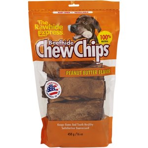 The Rawhide Express Beefhide Chew Chips Peanut Butter Flavor Dog Treats, 16-oz bag