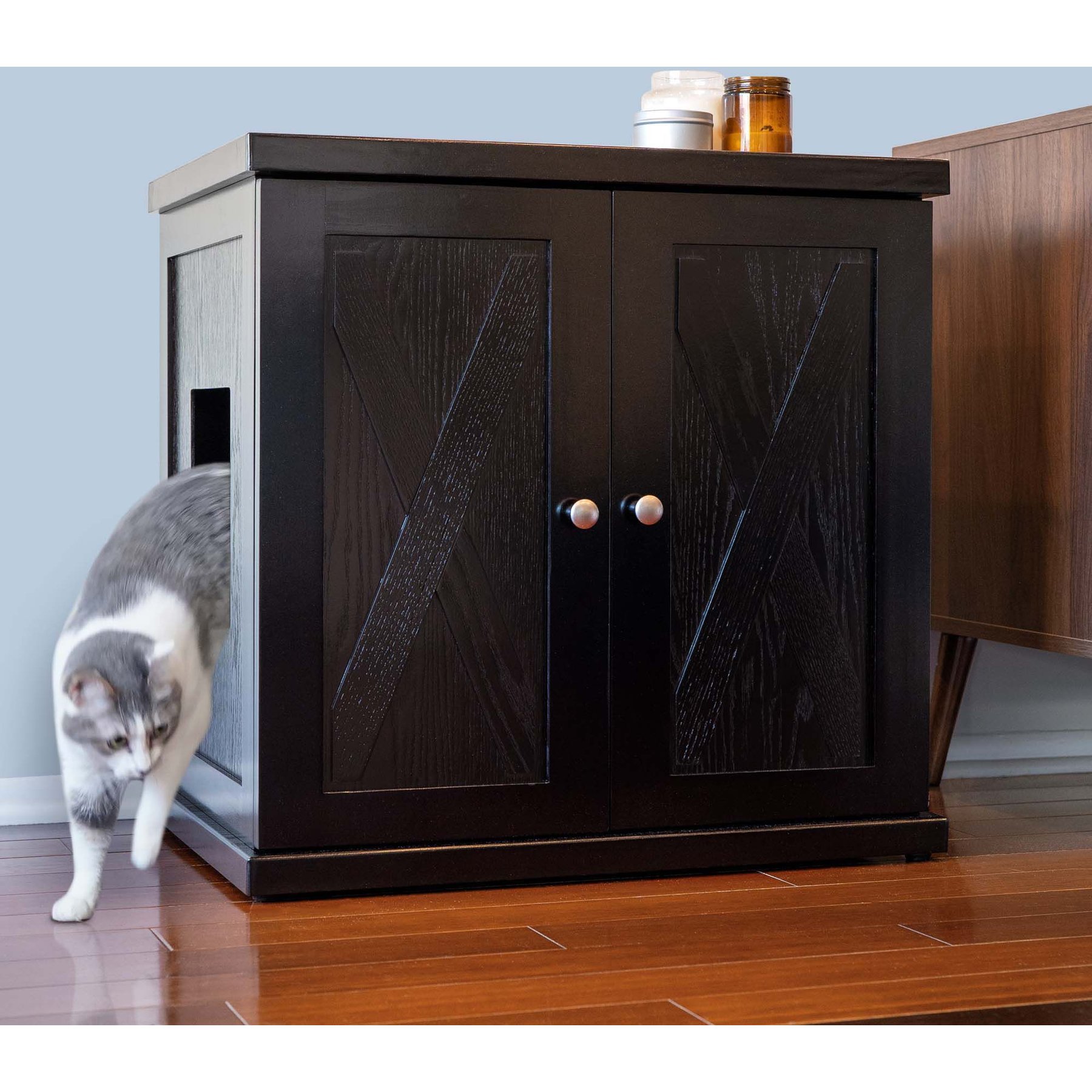 The Refined Feline Farmhouse Deluxe Cat Litter Box, Espresso, Large