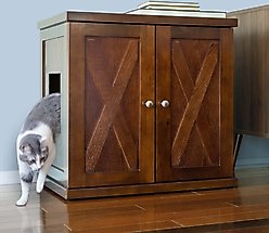 The Refined Feline Farmhouse Deluxe Cat Litter Box, Mahogany, Large