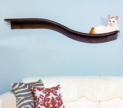 The Refined Feline Lotus Branch Wall Mounted Cat Wall Shelf, Mahogany