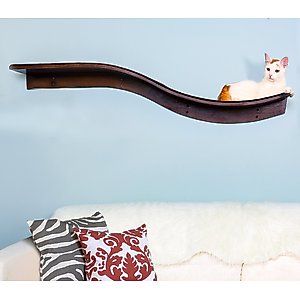 The Refined Feline Lotus Branch Wall Mounted Cat Wall Shelf, Mahogany