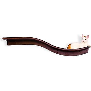 The Refined Feline Lotus Branch Wall Mounted Cat Wall Shelf, Mahogany