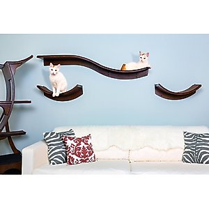 The Refined Feline Lotus Branch Wall Mounted Cat Wall Shelf, Mahogany